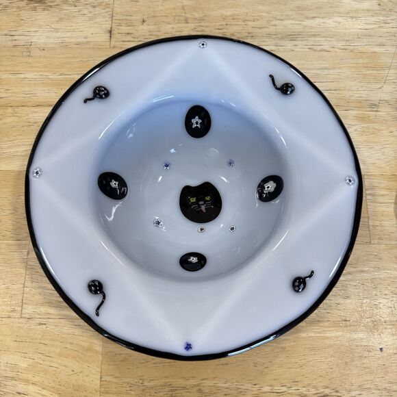 Blown Fused Glass Dish Millefiori Cat & Mouse Design Textured Mod Modern Signed - Picture 2 of 16